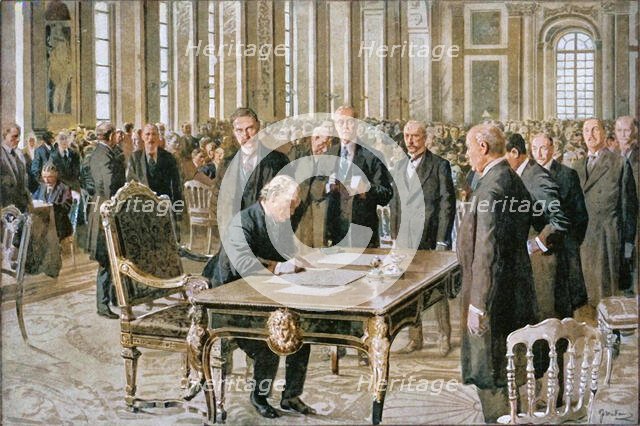 'The Prime Minister of Great Britain Signing the Peace Treaty', 1919. Creator: Unknown.
