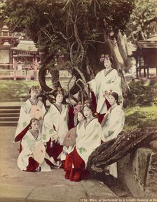 Miko, or Performing in A Temple Dancing at Nara, about 1890. Creator: Kusakabe Kimbei.