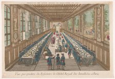 View of the dining room of the Hôtel des Invalides in Paris with a company of a meal, 1700-1799. Creator: Anon.