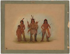 Spokan Chief, Two Warriors, and a Boy, 1855/1869. Creator: George Catlin.