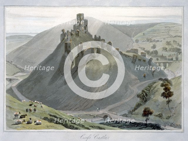 'Corfe Castle', Dorset, 1823. Artist: William Daniell