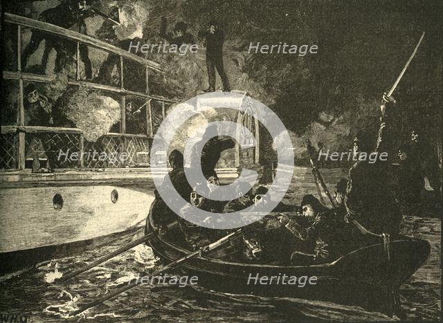 British forces capturing the Canadian rebel ship 'Caroline' on the Niagara River, 1837 (c1890).) Creator: Unknown.