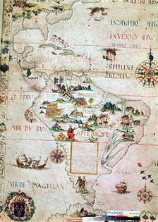 French Map of Central and South America, French, 1550. Artist: Unknown