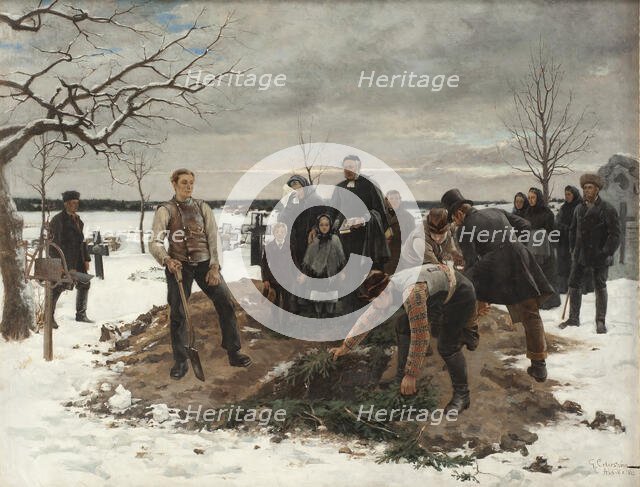 A Funeral in Alsike, 1883. Creator: Gustaf Cederström.