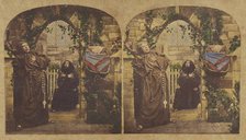 Genre scene: two monks in an archway of a church, both with dramatic faces, about 1860. Creator: London Stereoscopic & Photographic Co.