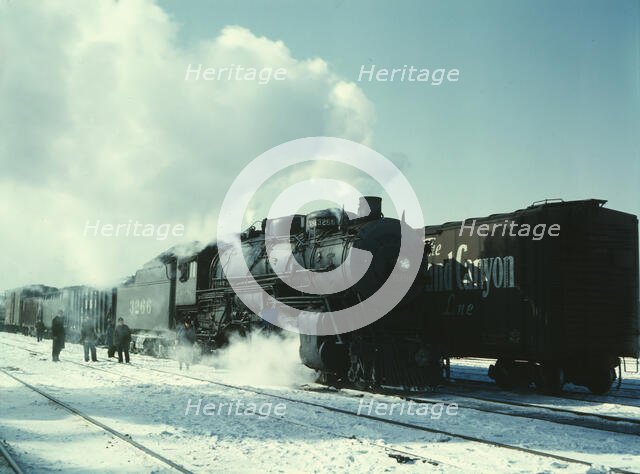 Santa Fe R.R. freight train about to leave for the West Coast from Corwith yard, Chicago, Ill., 1943 Creator: Jack Delano.