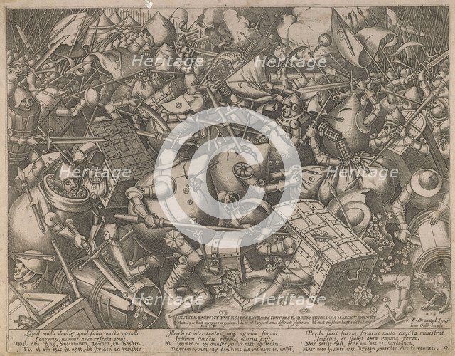 Fight of the Money-Bags and the Coffers, c. 1560. Artist: Heyden, Pieter, van der (1538-1572)