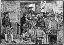 Boston mob attempting to force government Stamp Officer to resign, c1773. Artist: Unknown