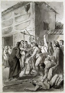 Dispute on the inn', illustration by Antonio Carnicero (1748 - 1814) for the edition by Joaquín I…