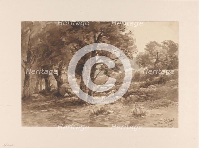 Rocky landscape with trees, 1869. Creator: Johannes Gysbert Vogel.