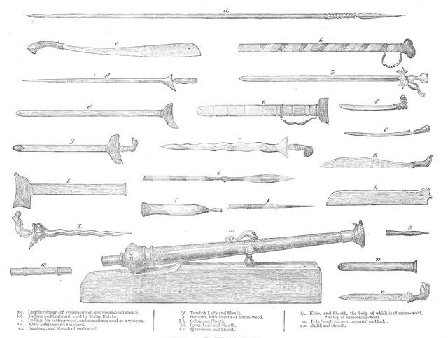 Weapons used by the Malays of Perak, 1876. Creator: Unknown.