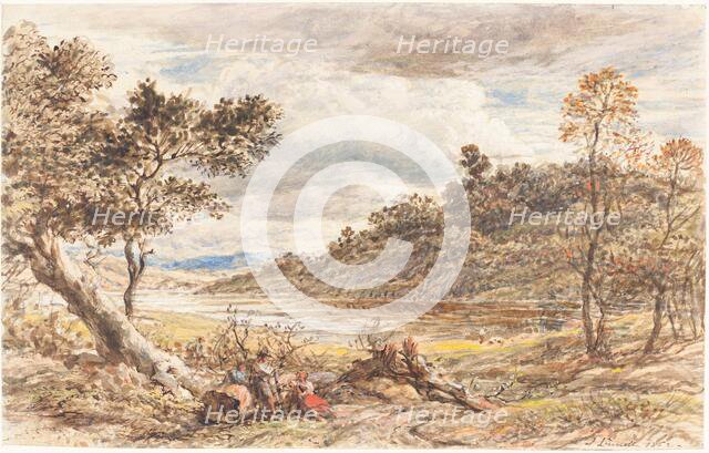 Travellers Resting by a Fallen Tree, 1852. Creator: John Linnell the Elder.