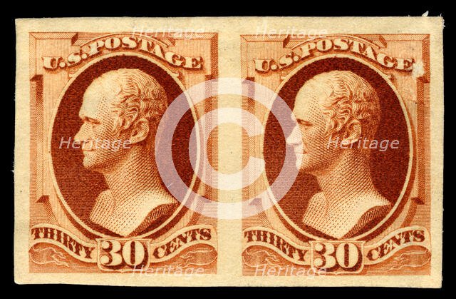 30c Alexander Hamilton India plate proof pair, 1888. Creator: American Bank Note Company.
