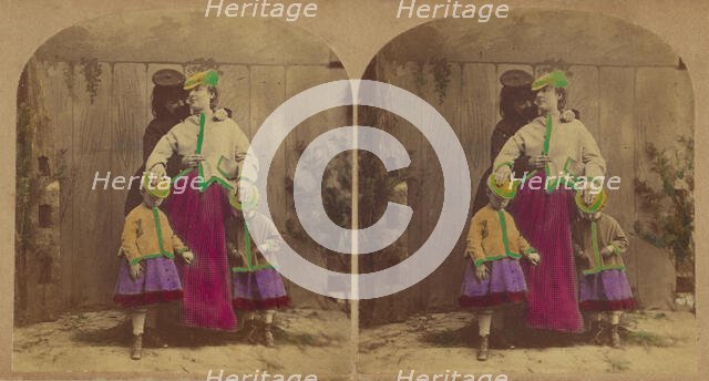 Precaution. Pretty Nursemaid: - "Dear me, children, how must I tell you how to wear..., about 1865. Creator: London Stereoscopic & Photographic Co.