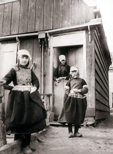 Girls in traditional dress, Marken Island, Netherlands, 1898.Artist: James Batkin