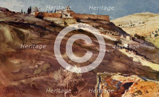 'Jerusalem. - South Wall of the Temple Area, from the Valley of Hinnom, at Sunset', 1902. Creator: John Fulleylove.