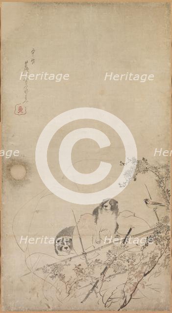 Puppies, Sparrows and Chrysanthemums, 1754-1799. Creator: Unknown.