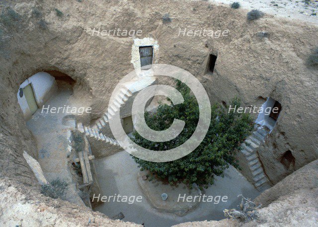 Pit dwelling in Tunisia.
