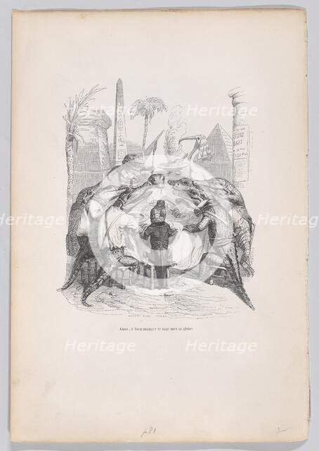 Friends, the wise one places his glory in eating well from Scenes from the Private ..., ca. 1837-47. Creator: Andrew Best Leloir.