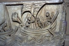 Roman relief, Merchant Ship with Lighthouse on right. Artist: Unknown.