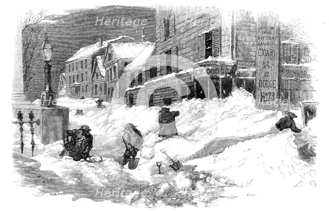The Recent Deep Snow in Massachusetts: street in New Bedford, 1857. Creator: Unknown.