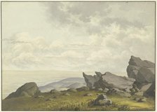 View through rocks on the Feldberg in the Taunus Mountains..., late 18th century. Creator: Christian Georg Schütz.