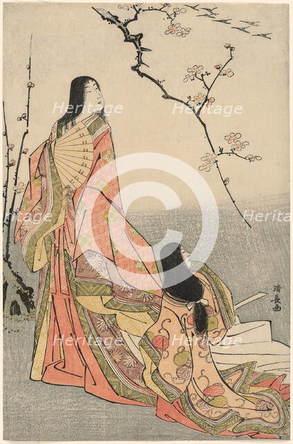 Ise watching a flock of geese, from an untitled series of court ladies, c. 1785. Creator: Torii Kiyonaga.