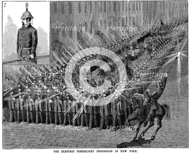 'The Electric Torchlight Procession in New York', USA, 1884. Artist: Unknown