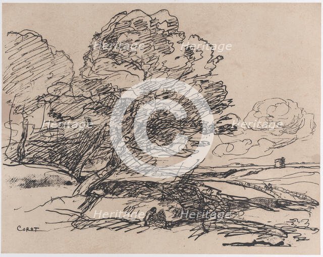 The Lonely Tower (La Tour isolée), 1871. Creator: Jean-Baptiste-Camille Corot.