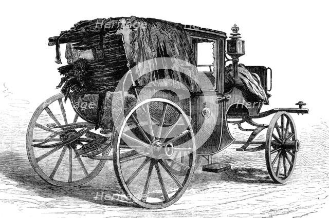 The Conspiracies in St. Petersburg: the late Emperor's carriage, shattered by the..bomb-shell, 1881. Creator: Unknown.