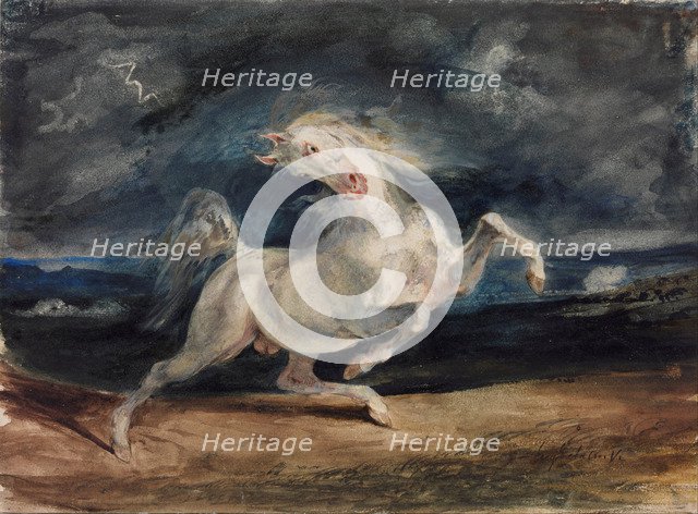Horse Frightened by Lightning. Artist: Delacroix, Eugène (1798-1863)