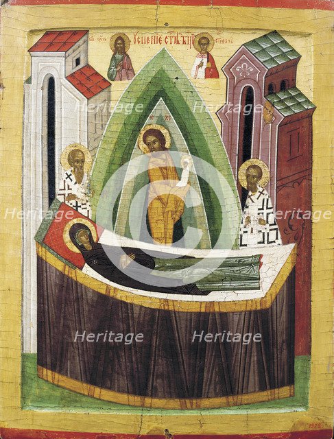 The Dormition of the Virgin, early 15th century. Creator: Russian icon.
