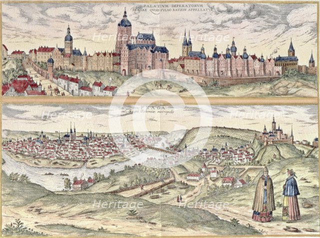 View of Prague, representing the Imperial Palace or Hradschin in the upper part and the town with…
