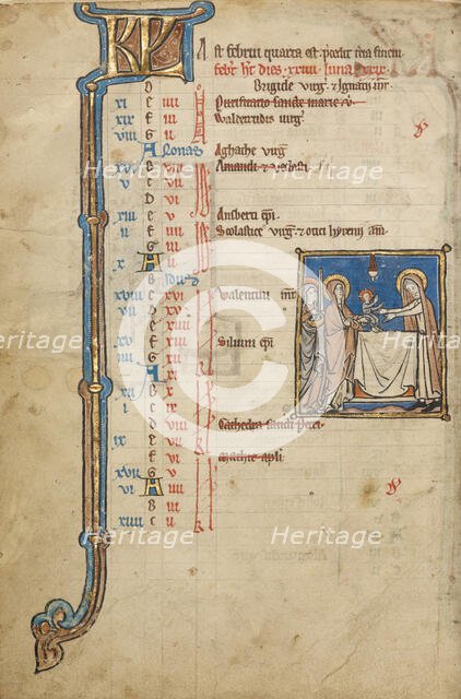 February Calendar Page; Presentation in the Temple; Psalter, mid-1200s. Creator: Unknown.