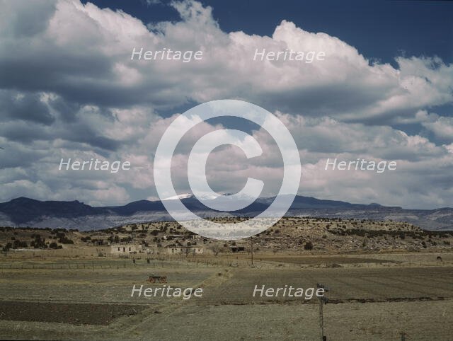 Indian houses and farms on the Laguna Indian reservation, Laguna New Mexico, 1943. Creator: Jack Delano.