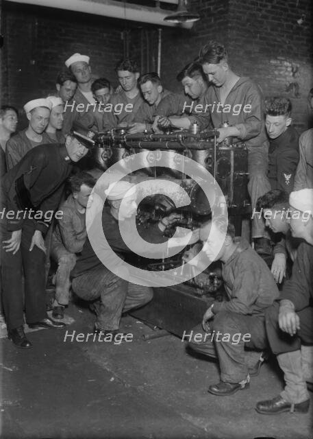 Assembling main engine, between c1915 and c1920. Creator: Bain News Service.