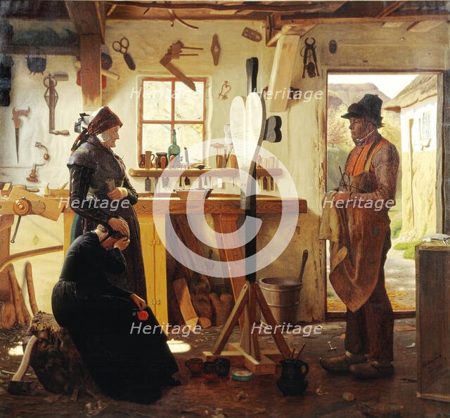 Two Women Call on the Village Artist to See the Memorial Cross they Have Commissioned, 1873. Creator: Christen Dalsgaard.