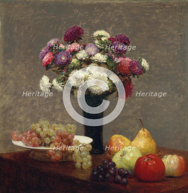 Asters and Fruit on a Table, 1868. Creator: Henri Fantin-Latour.