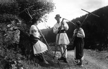 Farm workers with scythes and rakes, Bistrita Valley, Moldavia, north-east Romania, c1920-c1945. Artist: Adolph Chevalier