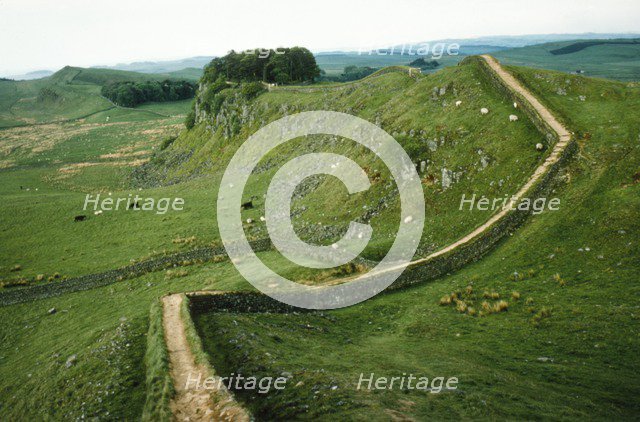 Hadrian's Wall, Looking East to Cuddy's Crag, Northumberland, c20th century. Artist: CM Dixon.