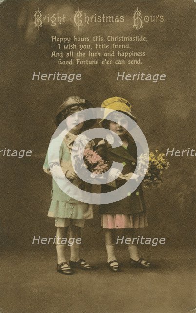 'Bright Christmas Hours' vintage Christmas card, c1900. Artist: Unknown