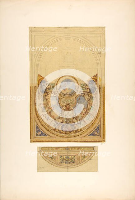 Design for the decoration of an oval ceiling with putti and garlands; with a detail of a lunette, 18 Creators: Jules-Edmond-Charles Lachaise, Eugène-Pierre Gourdet.