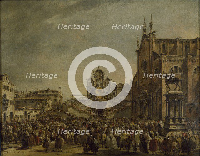 Pope Pius VI blessing the Crowd at Campo SS Giovanni e Paolo, Venice, 1782. Artist: Francesco Guardi.