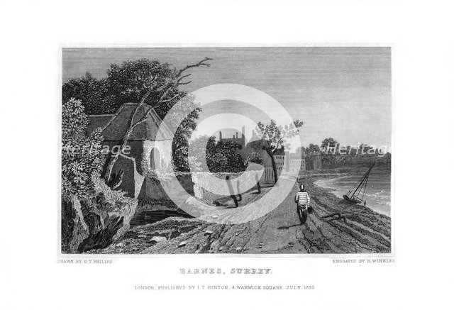 Barnes, Surrey, 1830.Artist: R Winkles