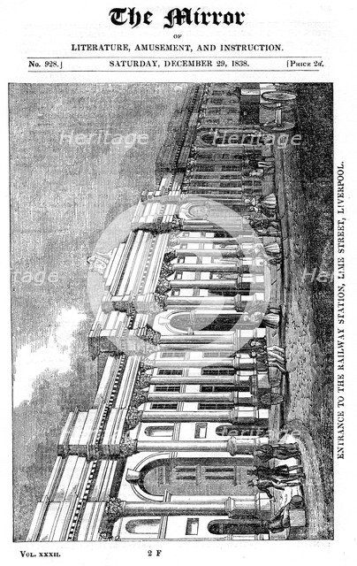 Façade of Lime Street Station, Liverpool, 1838. Artist: Unknown