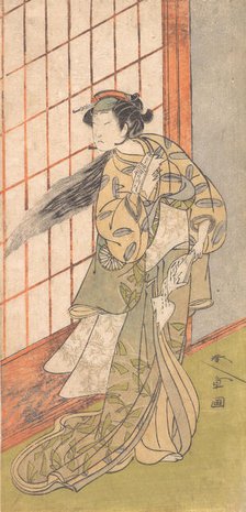 The First Nakamura Tomijuro as an Angry Woman Standing in a Room, 1772 or 1773. Creator: Shunsho.