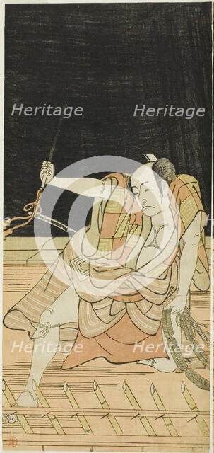 The Actor Ichikawa Danjuro V as Issun Tokubei in Act Eight of the Play Natsu Matsuri..., c. 1779. Creator: Katsukawa Shunko.
