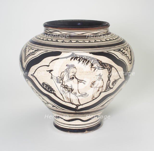 Vase with Figural and Floral Decoration, Yuan dynasty (1279-1368), 14th century. Creator: Unknown.