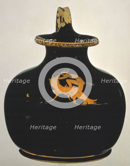 Oinochoe. Love-making (naked girl climbing on to a boy's lap), ca 430 BC. Artist: Shuvalov Painter (active 440-410 BC)