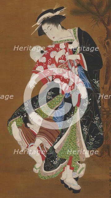 Mother and Children at the New Year, 18th century. Creator: Utagawa Toyoharu.